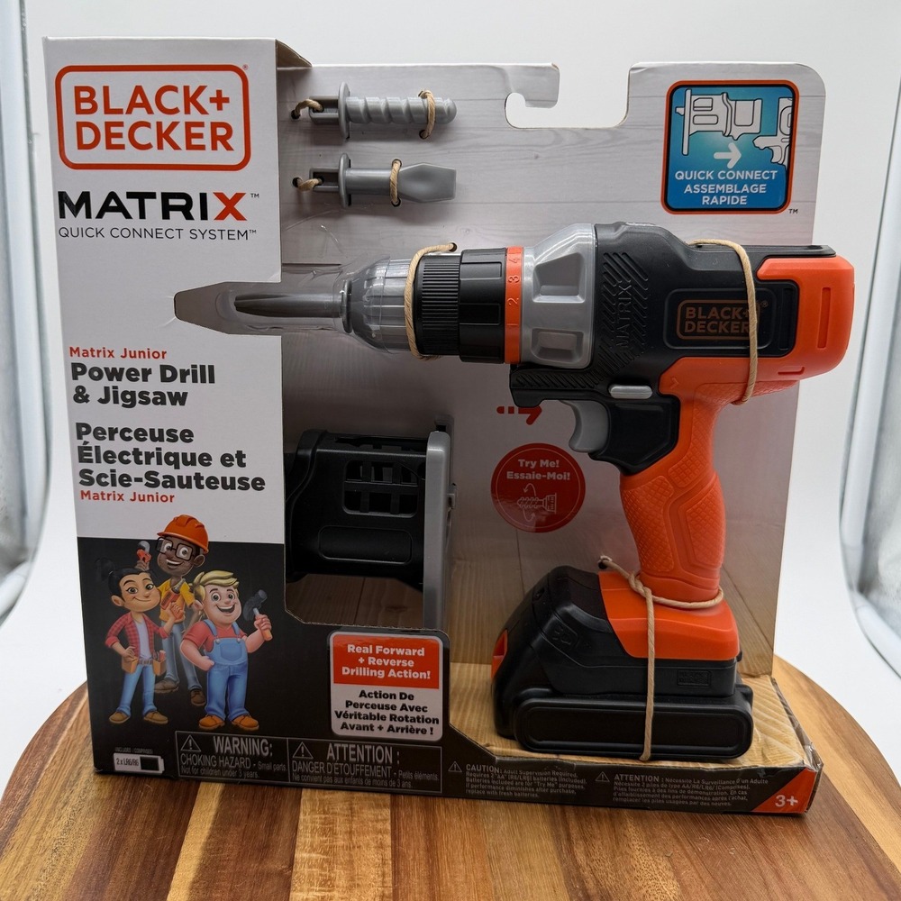 Black Decker Matrix Junior Power Drill and Jigsaw Toy Set Quick Connect 2-in-1
